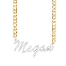14K Gold Plated 1/10 CT. T.W. Diamond Script Name Two-Tone Curb Chain - 18"