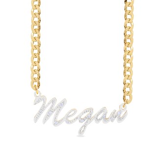 14K Gold Plated 1/10 CT. T.W. Diamond Script Name Two-Tone Curb Chain - 18"