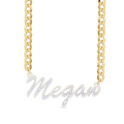 14K Gold Plated 1/10 CT. T.W. Diamond Script Name Two-Tone Curb Chain - 18"