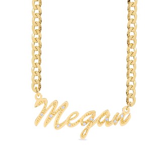 14K Gold Plated 1/10 CT. T.W. Diamond Script Name Curb Chain - 18"