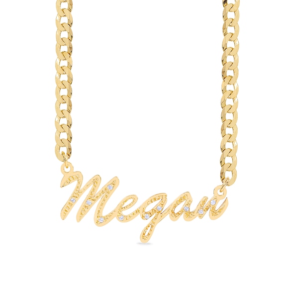 14K Gold Plated 1/10 CT. T.W. Diamond Script Name Curb Chain - 18"