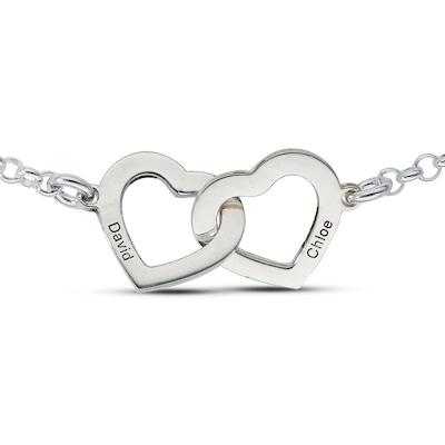 Sterling Silver Two Name Interlocking Hearts Bracelet - 7"