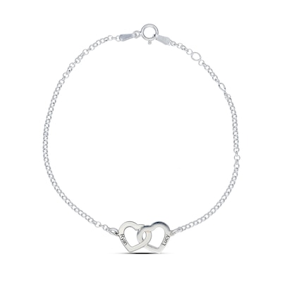 Sterling Silver Two Name Interlocking Hearts Bracelet - 7"