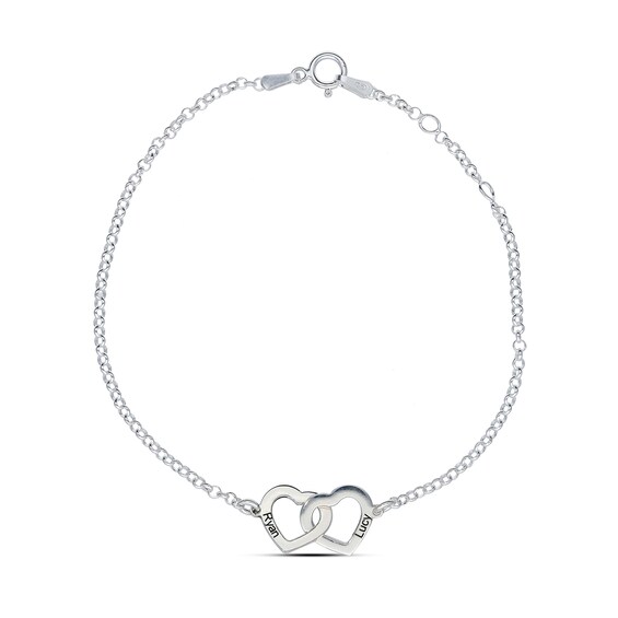 Sterling Silver Two Name Interlocking Hearts Bracelet - 7"
