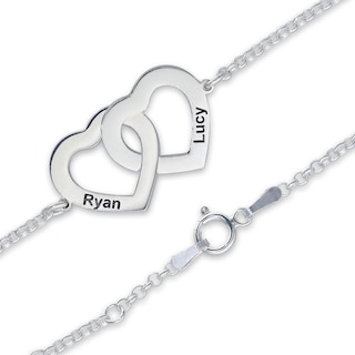Sterling Silver Two Name Interlocking Hearts Bracelet - 7"