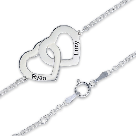 Sterling Silver Two Name Interlocking Hearts Bracelet - 7"