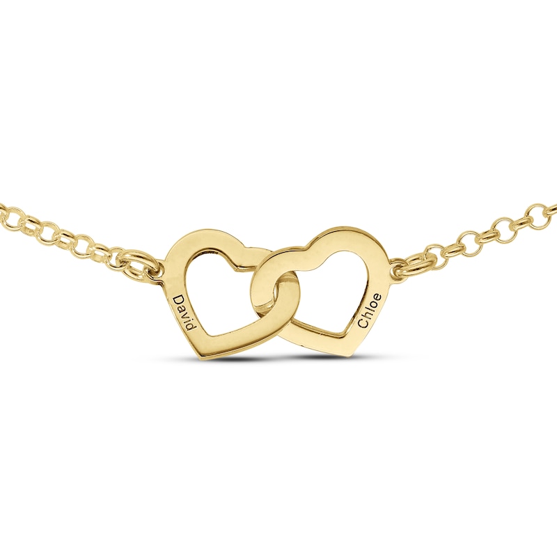 Main Image 1 of 14K Gold Plated Two Name Interlocking Hearts Bracelet - 7"