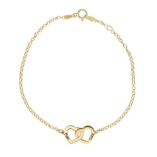 14K Gold Plated Two Name Interlocking Hearts Bracelet - 7"