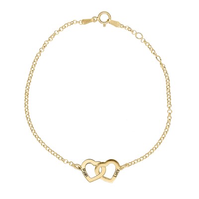 14K Gold Plated Two Name Interlocking Hearts Bracelet - 7"