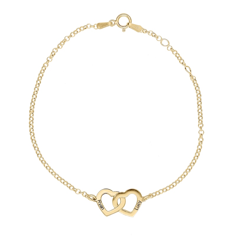 Main Image 2 of 14K Gold Plated Two Name Interlocking Hearts Bracelet - 7"