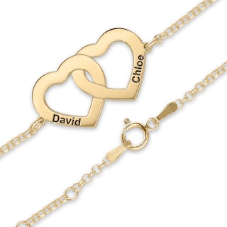 14K Gold Plated Two Name Interlocking Hearts Bracelet - 7"