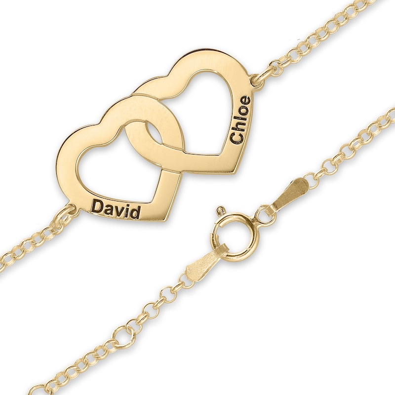 Main Image 4 of 14K Gold Plated Two Name Interlocking Hearts Bracelet - 7"