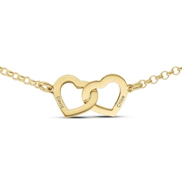 14K Gold Plated Two Name Interlocking Hearts Anklet - 10"