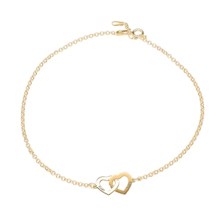 14K Gold Plated Two Name Interlocking Hearts Anklet - 10"