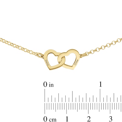 14K Gold Plated Two Name Interlocking Hearts Anklet - 10"