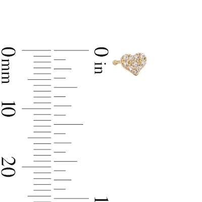 14K Solid Gold CZ Heart Nose Stud