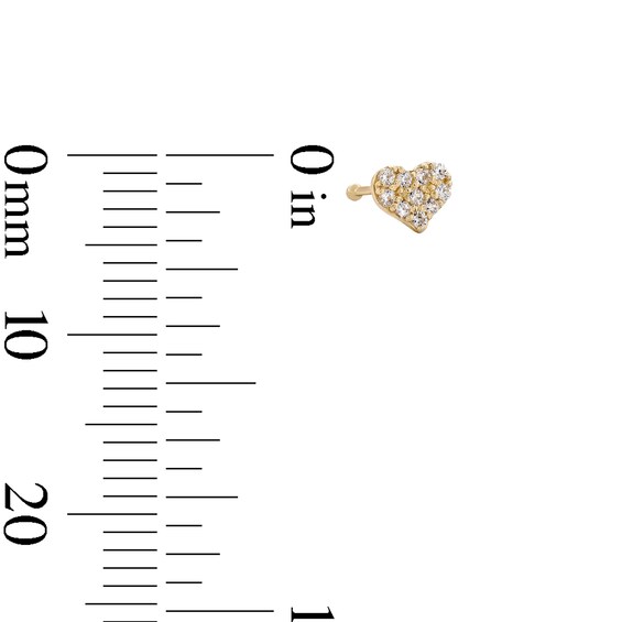 14K Solid Gold CZ Heart Nose Stud