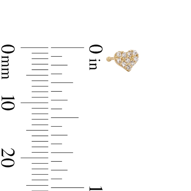 Main Image 2 of 14K Solid Gold CZ Heart Nose Stud - 24G