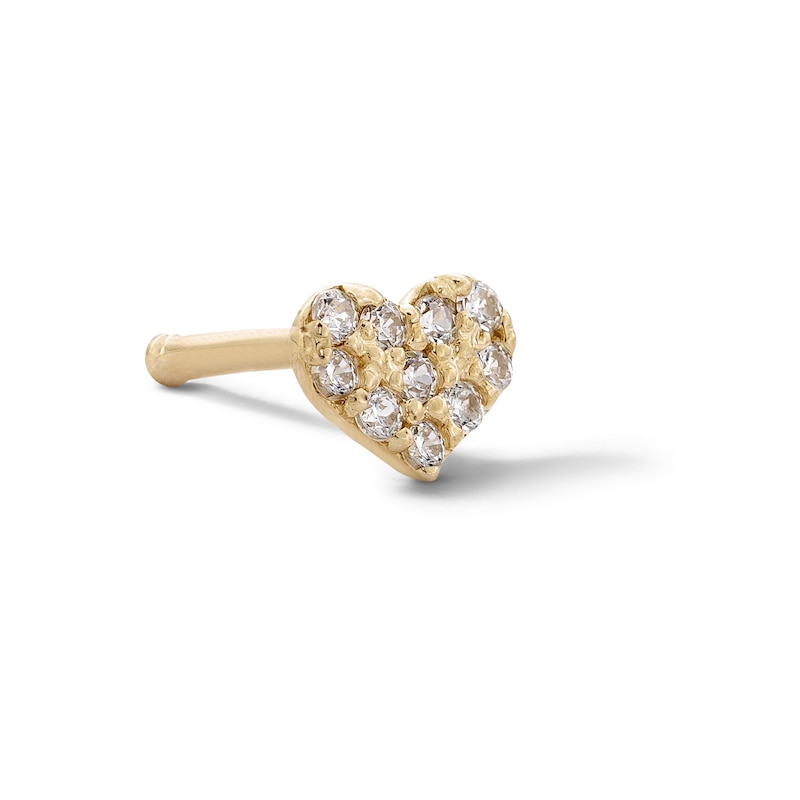 Main Image 1 of 14K Solid Gold CZ Heart Nose Stud - 20G