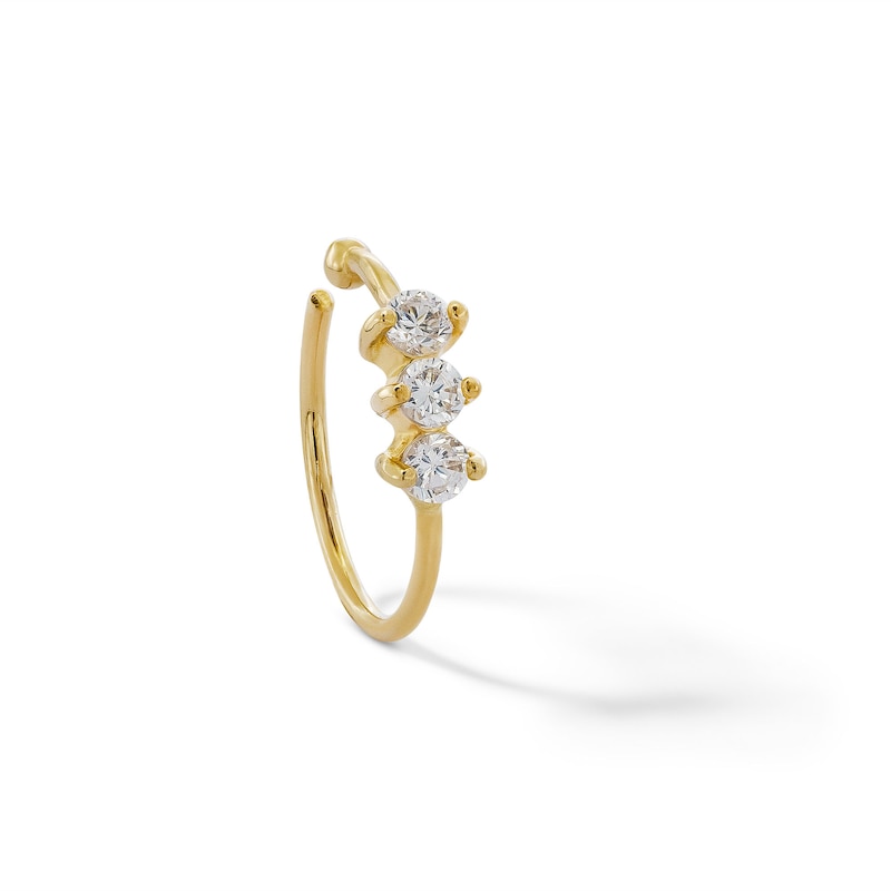 Main Image 1 of 14K Solid Gold CZ Three Stone Nose Hoop - 22G 5/16"