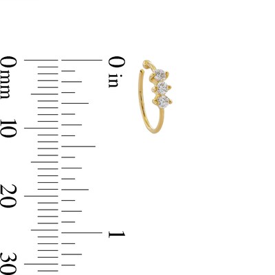 14K Solid Gold CZ Three Stone Nose Hoop - 22G 5/16"