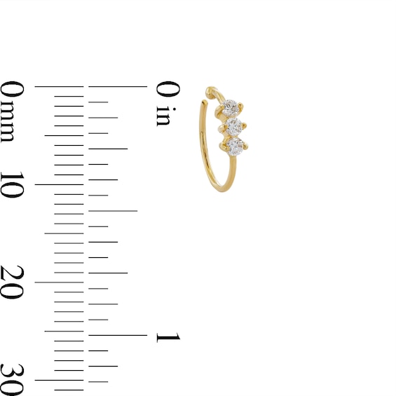 14K Solid Gold CZ Three Stone Nose Hoop - 22G 5/16"