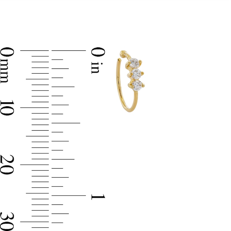 Main Image 2 of 14K Solid Gold CZ Three Stone Nose Hoop - 22G 5/16"