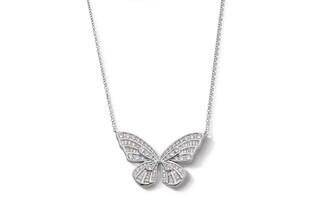 Sterling Silver CZ Butterfly Pendant Necklace - 16" + 2"