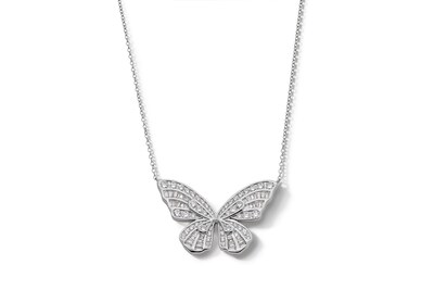 Sterling Silver CZ Butterfly Pendant Necklace - 16" + 2"
