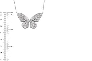 Sterling Silver CZ Butterfly Pendant Necklace - 16" + 2"