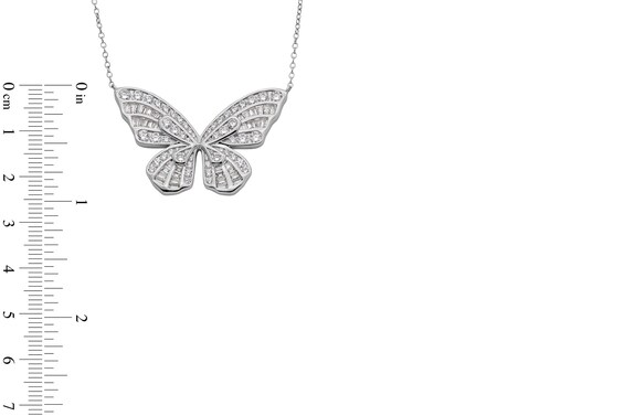 Sterling Silver CZ Butterfly Pendant Necklace - 16" + 2"
