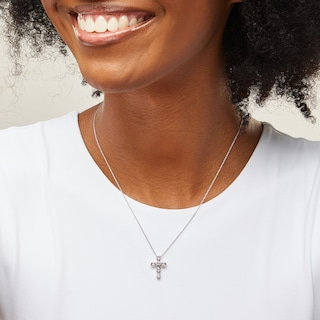 Sterling Silver 1/20 CT. T.W. Diamond Bezel Set Cross Pendant Necklace - 18"