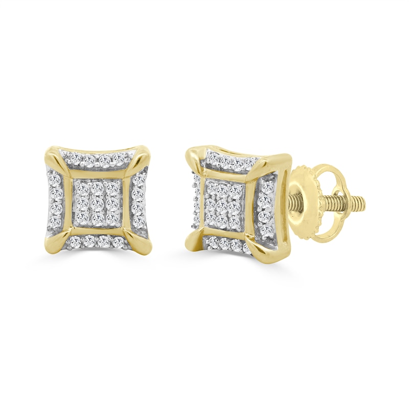 10K Solid Gold 1/6 CT. T.W. Diamond Cornered Raised Studs