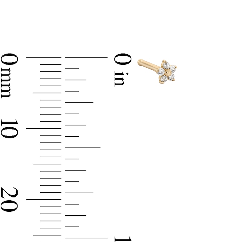 Main Image 2 of 14K Semi-Solid Gold CZ Flower Nose Stud - 22G