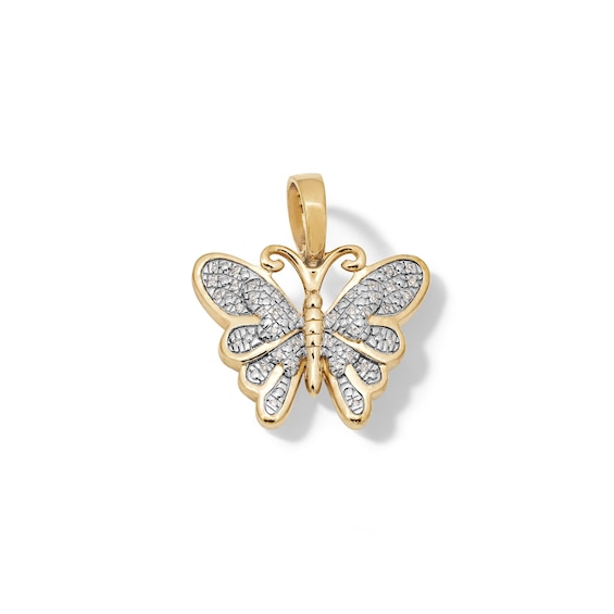 ​​​​​​​14K Gold Plated 1/20 CT. T.W. Diamond Small Butterfly Necklace Charm