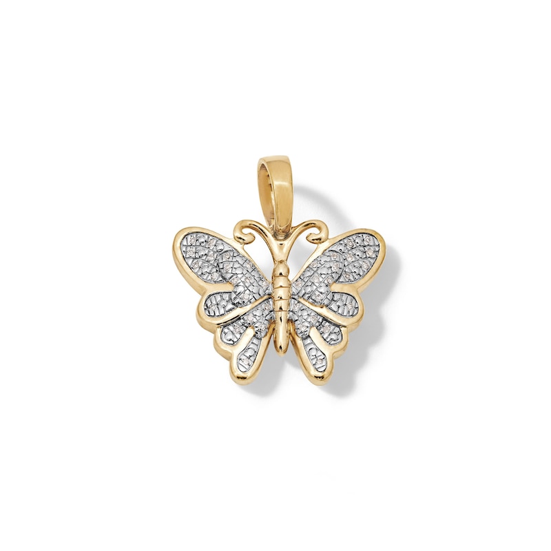 14K Gold Plated 1/20 CT. T.W. Diamond Small Butterfly Necklace Charm
