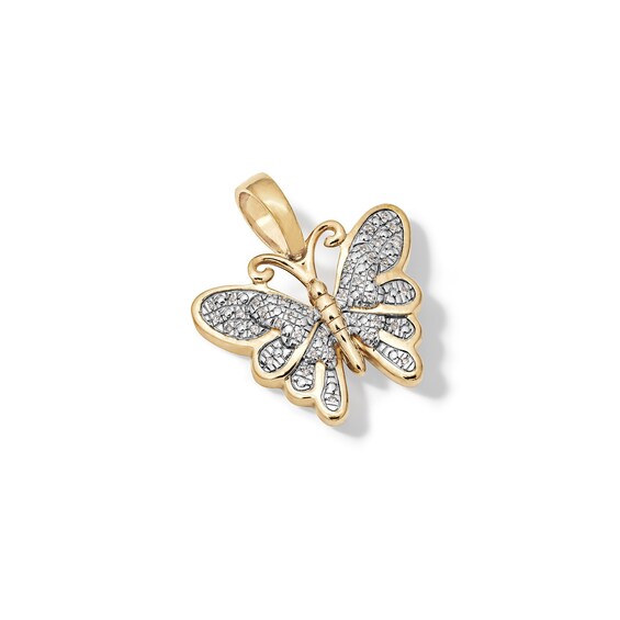 14K Gold Plated 1/20 CT. T.W. Diamond Small Butterfly Necklace Charm