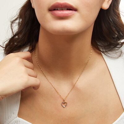 14K Gold Plated Diamond Accent Small Heart Outline Necklace Charm