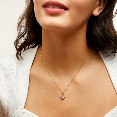 14K Gold Plated Diamond Accent Small Star Necklace Charm