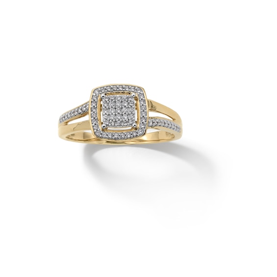 ​​​​​​​10K Solid Gold 1/5 CT. T.W. Diamond Square Halo Ring