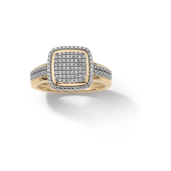 14K Plated Gold 1/6 CT. T.W. Diamond Pavé Cushion Halo Ring