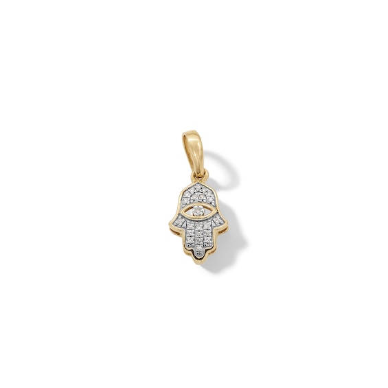 14K Gold Plated Diamond Accent Small Hamsa Necklace Charm