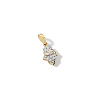 14K Gold Plated Diamond Accent Small Hamsa Necklace Charm