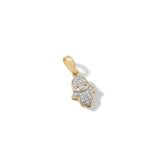 14K Gold Plated Diamond Accent Small Hamsa Necklace Charm