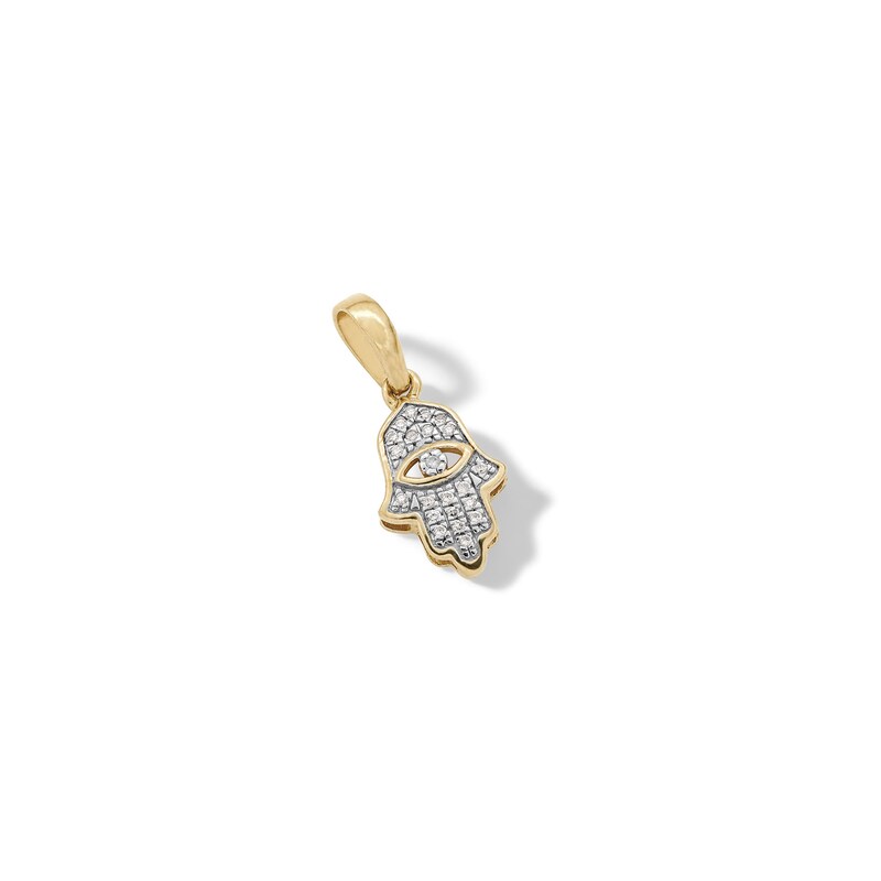 14K Gold Plated Diamond Accent Small Hamsa Necklace Charm