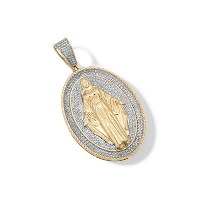 ​​​​​​​14K Gold Plated 1/10 CT. T.W. Diamond Mary Oval Necklace Charm