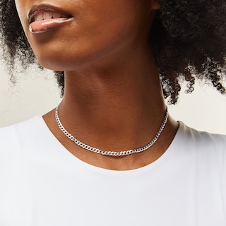 Child's Sterling Silver Diamond-Cut Curb Chain Made in Italy - 15"