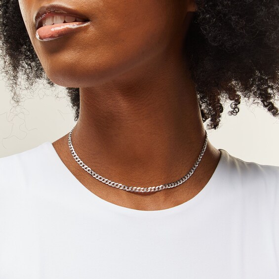 Child's Sterling Silver Diamond-Cut Curb Chain Made in Italy - 15"
