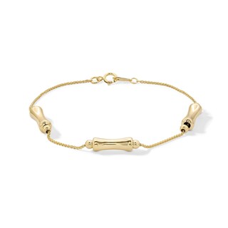 10K Solid Gold Bamboo Station Wheat Chain Bracelet - 7.5"
