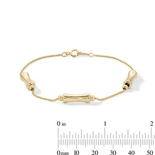 10K Solid Gold Bamboo Station Wheat Chain Bracelet - 7.5"